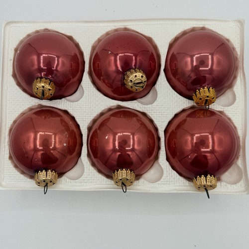 Vintage Krebs Dusty Rose Mercury Glass Christmas Ornaments with Gold Crowns - Picture 5 of 11