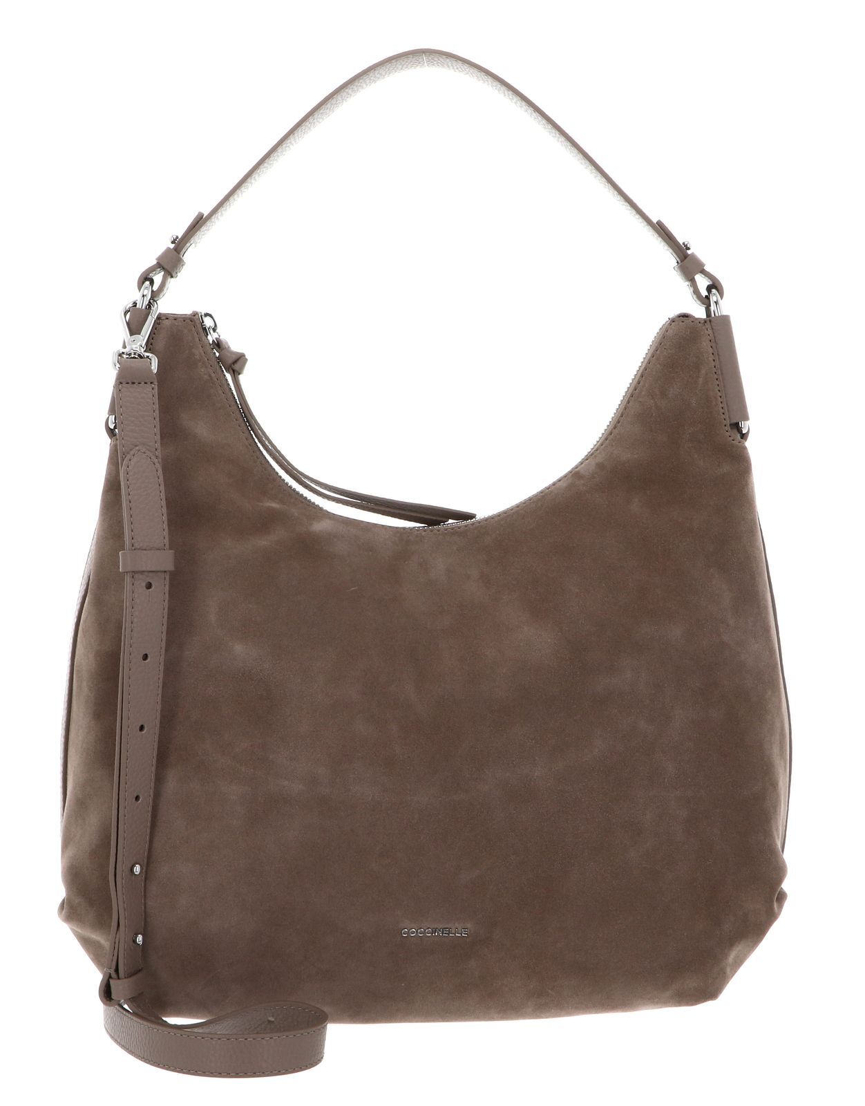 COCCINELLE Suede Handbag Grained Leather Warm Taupe