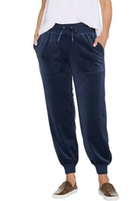 AnyBody - Velour Jogger Pants - Size XS - Navy Blue