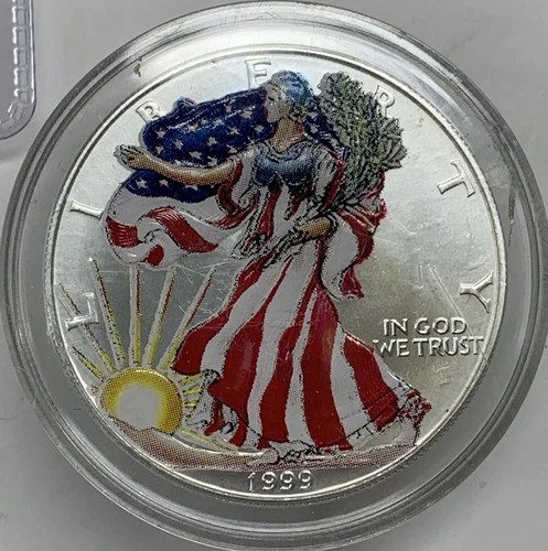 1999 UNCIRCULATED .999 fine SILVER EAGLE DOLLAR, Painted