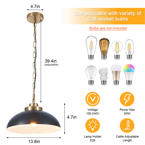 Industrial Pendant Light Vintage Metal Bowl Chandelier Lighting for Dining Room - Picture 3 of 13
