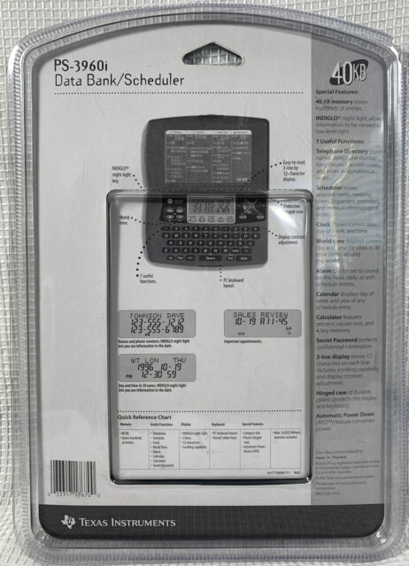 Vintage 1996 Texas Instruments Indiglo PS-3960i Data Bank / Scheduler SEALED NEW IR10357