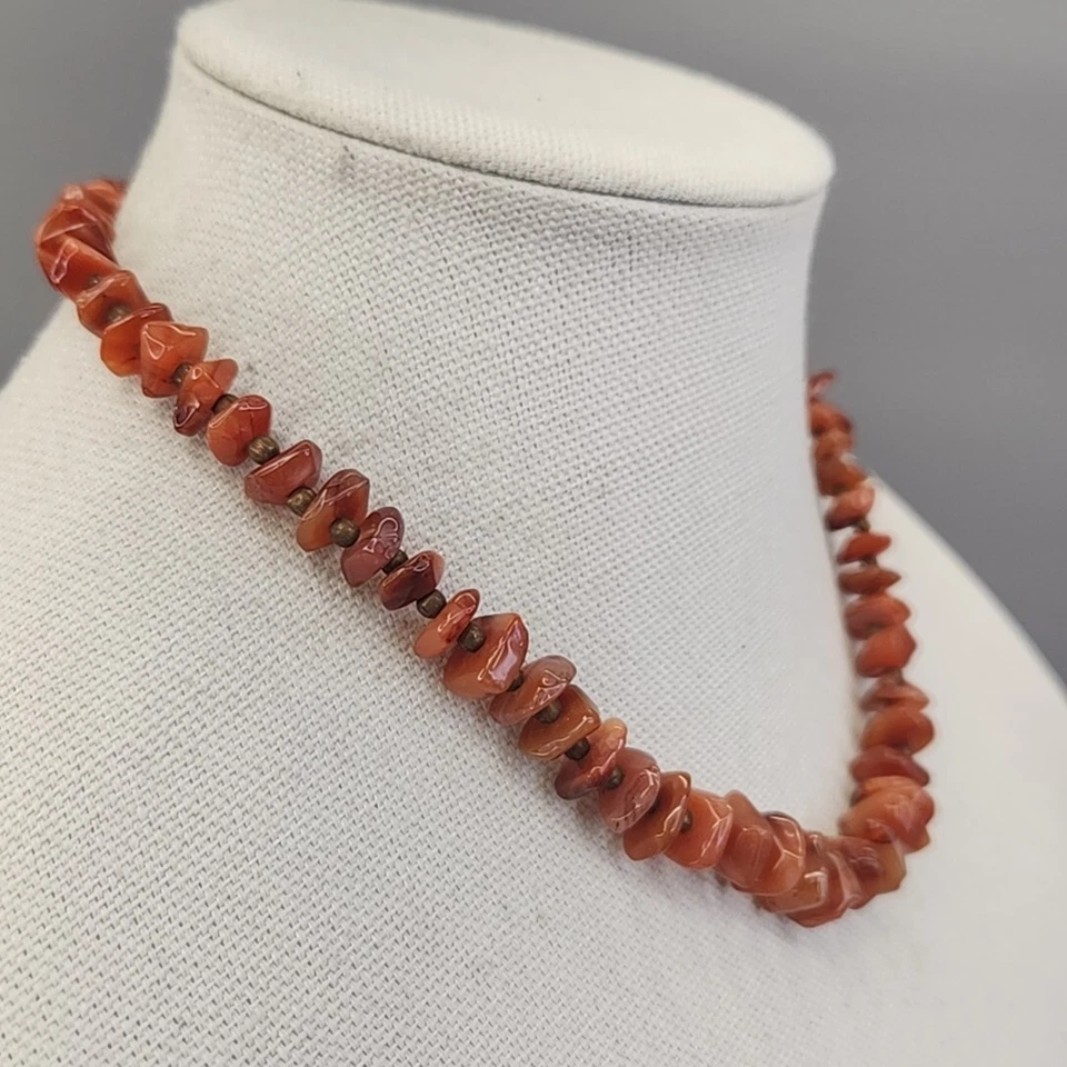 Collar Piedra Cornalina Ágata Naranja Pepita Cuentas 17.5" Foto 3 de 4