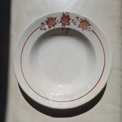 Assiette céramique faïencerie Pavillon blanc rouge art nouveau fleur France  - Photo 1/5