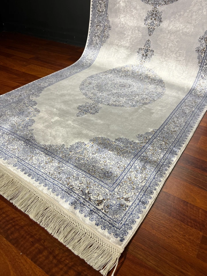 3x10 ft Gray Beige Turkish Silk Runner Rug – Natural Oriental Entryway Rug - Image 4 of 4