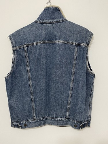 Levi Sherpa Jacket Vest Vintage Rock Star 90s Fashion Style Cut Off 70520 B2 - Picture 9 of 12