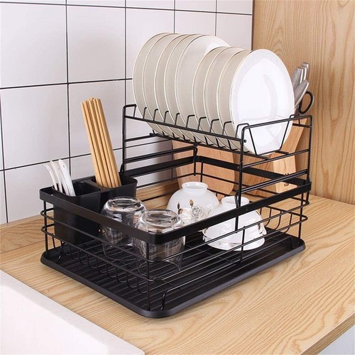 Over Sink Dish Drying Rack 2-Tier Stainless Steel Kitchen Shelf Cutlery Drainer - 第 1/10 張圖片