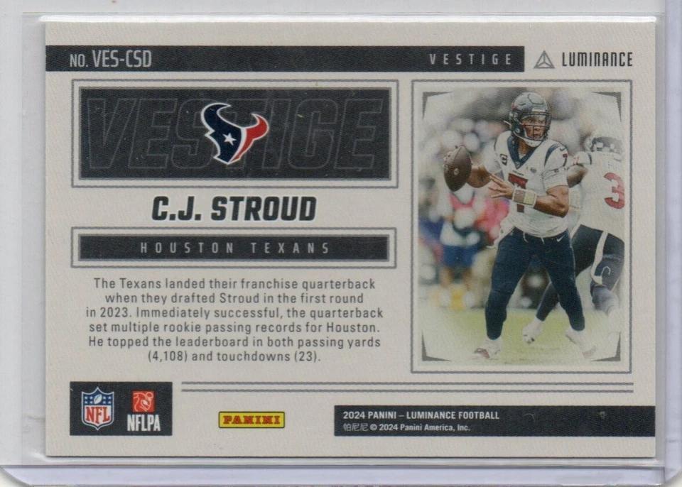 2024 Panini Luminance - CJ STROUD Vestige Blue 24/50 Houston Texans - Image 2 of 2