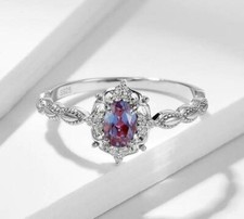 Alexandrite Engagement Ring Sterling Silver Solitaire Ring Oval Cut Alex Ring
