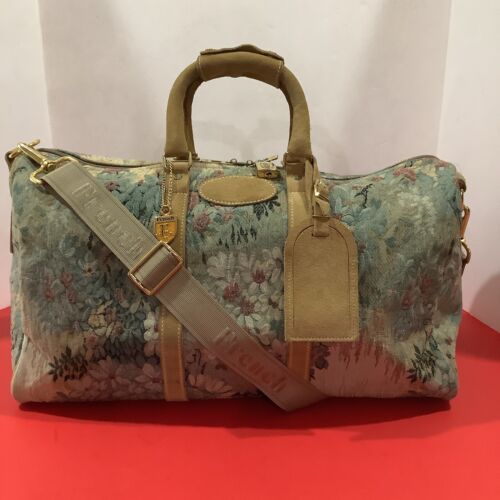 The French Luggage Co Floral Tapestry Duffel Bag 18”x10” Louis Vuitton Licensed - Afbeelding 1 van 12