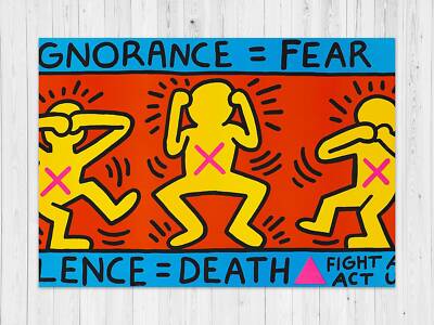 Keith Haring、Silence=Death、希少画集画、新品額装付 キース