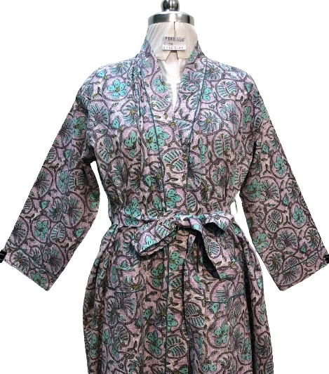 kimono robe Indian  women's long   light pink and blue  colour free size - Image 2 of 4