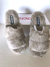 Soda Faux Fur Slippers Size 6 Taupe Tan Corset-S NIB
