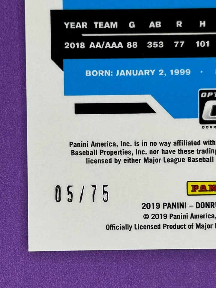 Fernando Tatis Jr. 2019 Donruss Optic/75 Blue Prizm #84 Rookie San Diego RC Foto 2 de 3