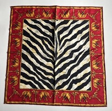 Jim Thompson Zebra Elephant Animal Print Silk Scarf Black Red Yellow