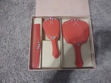 CHILDS VANITY SET HAND MIRROR HAIR BRUSH  COMB VINTAGE HAND PAINTED