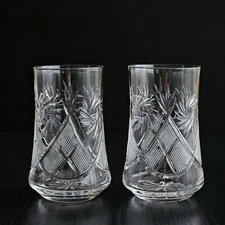 Set of 2 Neman Crystal Glasses, 7 oz, Hand-Cut Design, 4.5" Tall