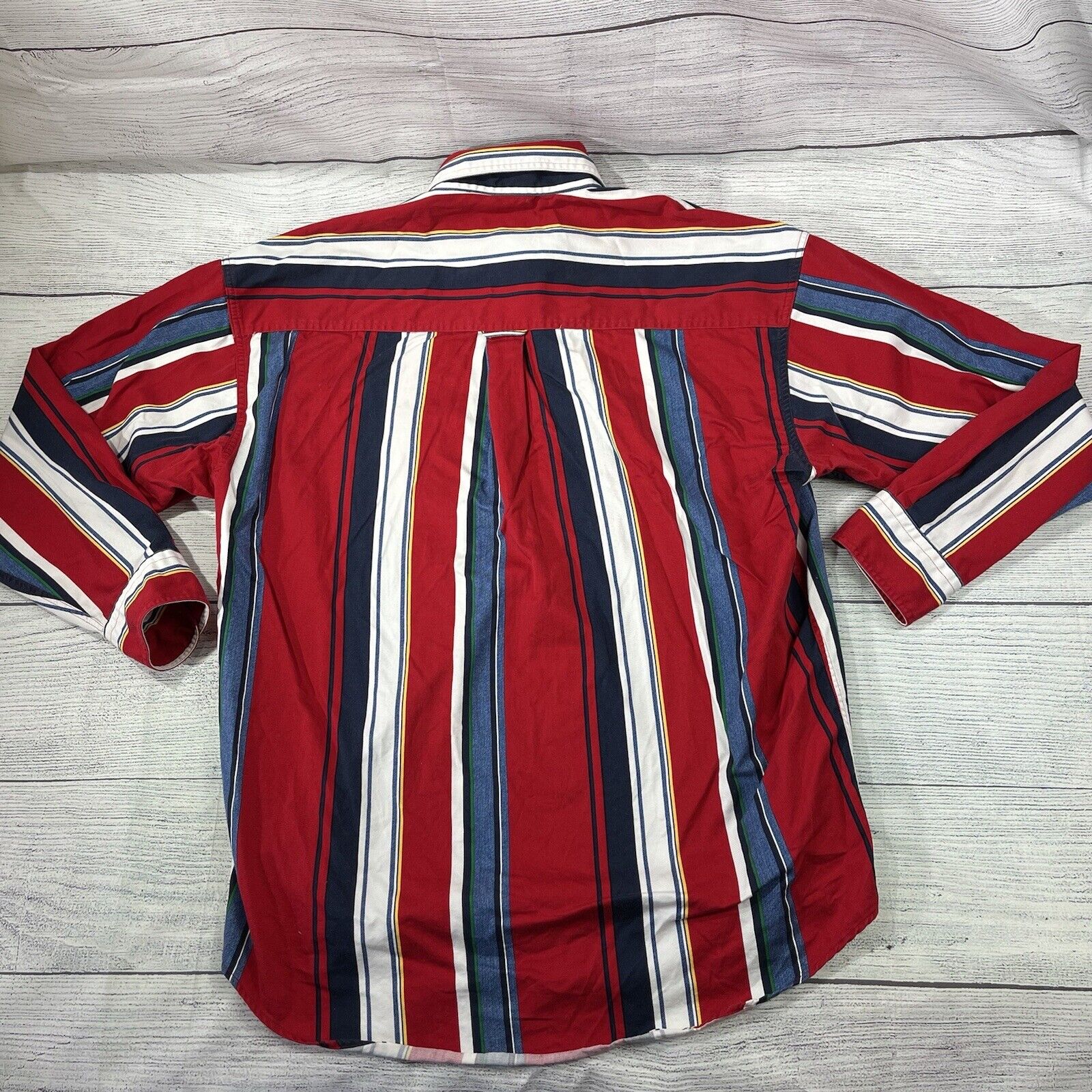 Chaps by Ralph Lauren CRL Vintage Striped Button Up Red Logo Crest Men’s Sz  L