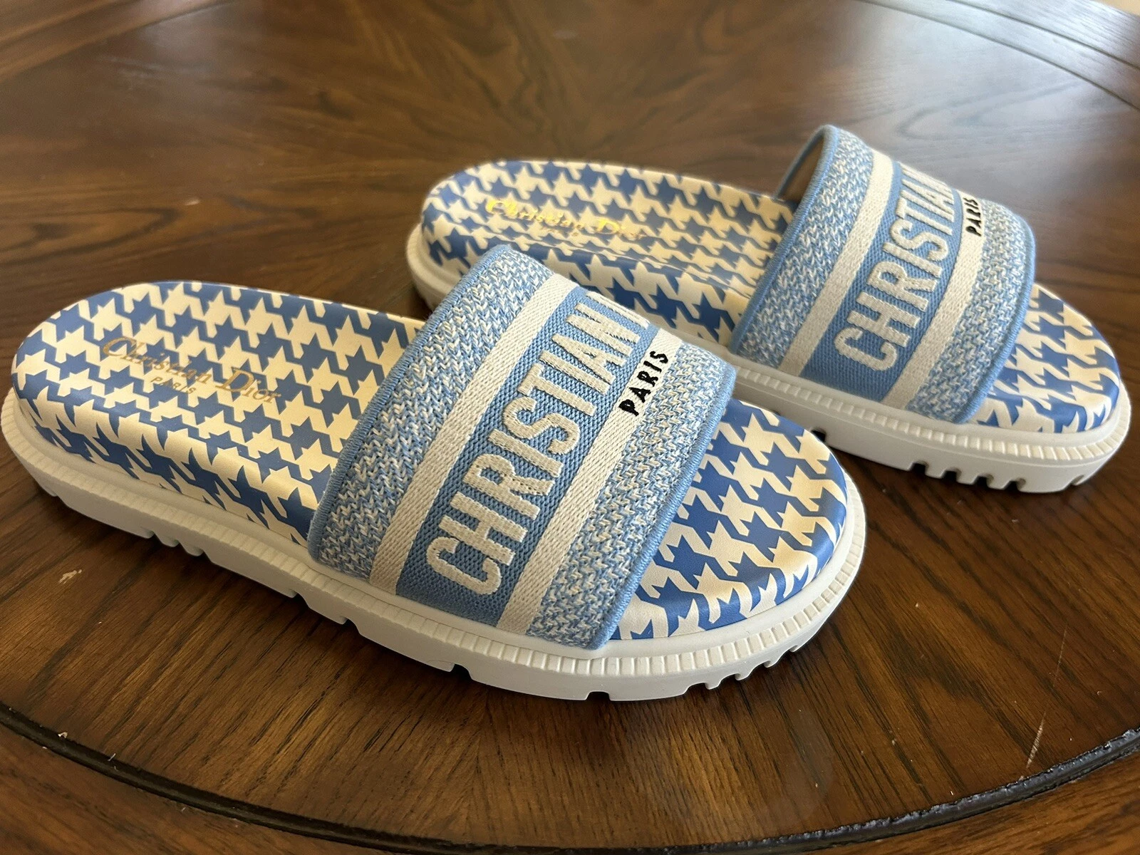 Sandale coulissante logo bleu blanc Christian Dior Dway 37,5