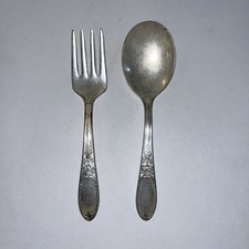 Vintage Wm Rogers Son IS Silverplate 4 Baby Spoon/Fork Set