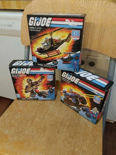 New Lot of 3 G.I. JOE Construction Sets Ninja Speed Cycle Cobra FANG & Ferret GI