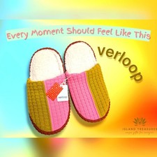 NWT VERLOO Knit Slide Slipper Sz W 9.5-12.5 / M 11 Golden Olive/Pink Colorblock