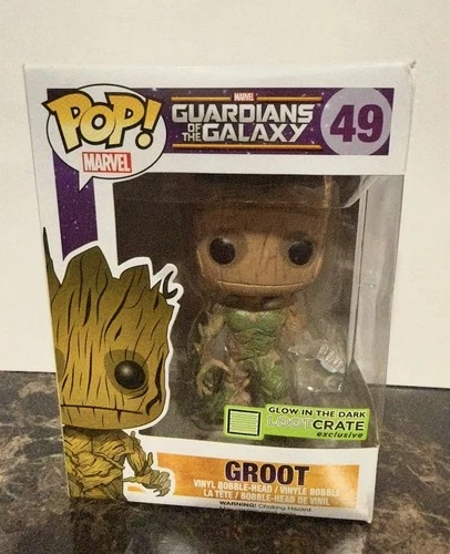 Funko Pop!#49 Marvel Groot Glow In The Dark Loot Crate Exclusive (Damaged Box)