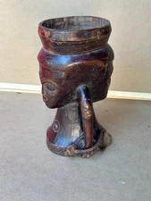 Vintage Kuba Prestige Janus Cup - Figural Head with Geometric Scarification