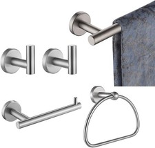 5-Piece Bathroom Hardware Set w/ Towel Bar, Ring, 2xHooks, Paper Holder, Brushed