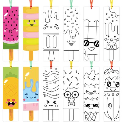 75Pcs Ice Cream Color Your Own Bookmarks for Kids Summer Ice Cream Theme DIY ...
