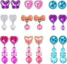 Hicarer 9 Pairs Girls Clip on Earrings Pretend Princess Play Earrings Jewelry