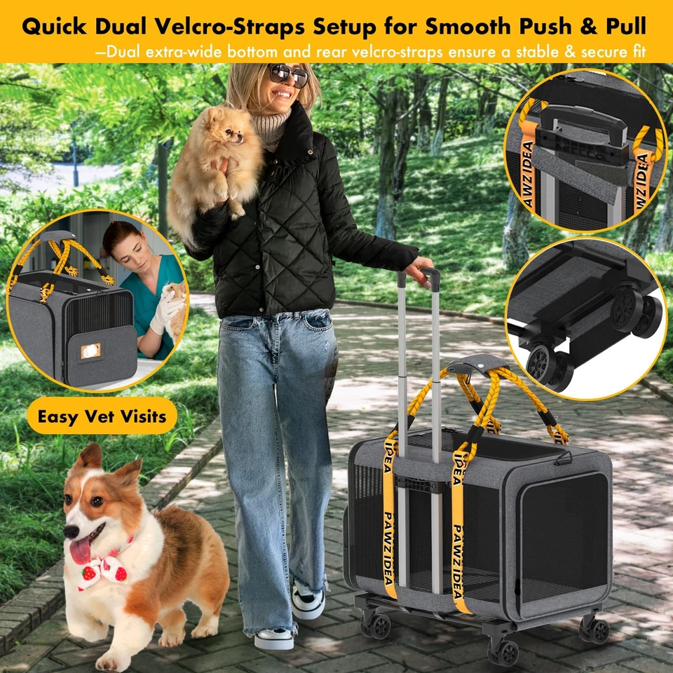 Transportador grande expandible para mascotas con ruedas, 24x16x16 pulgadas Rolling Cat para... Foto 4 de 4