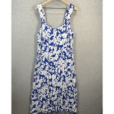 LOFT Blue White Floral Midi Dress Wide Strap V-Neck 36592401 Size 14