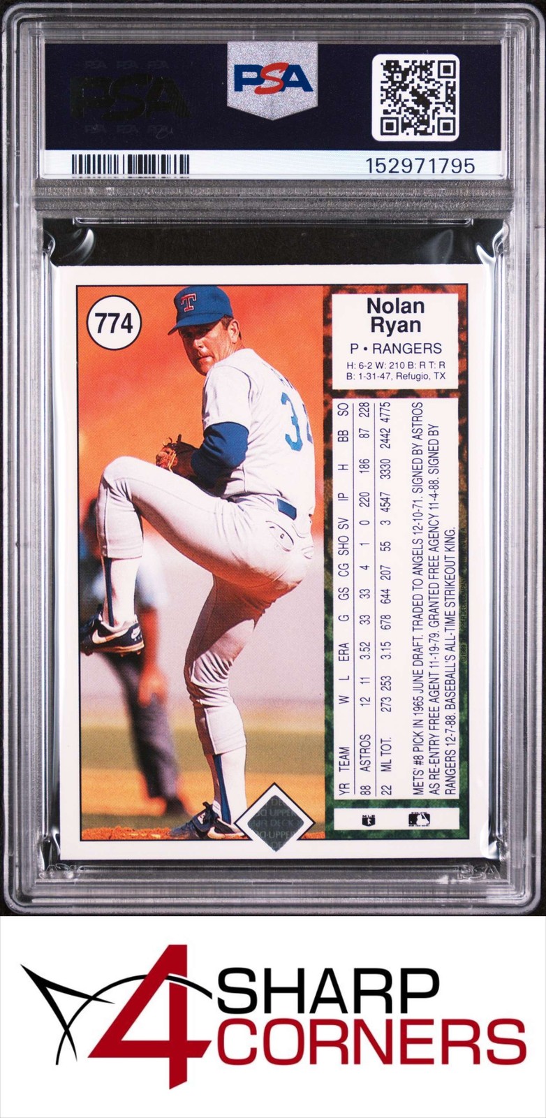 1989 UPPER DECK #774 NOLAN RYAN RANGERS HOF W/ FOOTBALL PSA 9 view 2