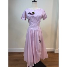 Vtg 50s Dress Womens S Lilac Chiffon Overlay Floral Detail Cocktail party Prom