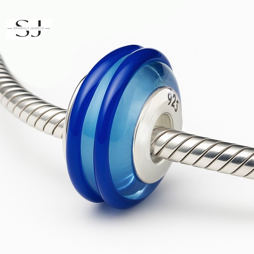 925 Sterling Silber Blau Wirbel Murano Glas Charms Perle für Armbänder