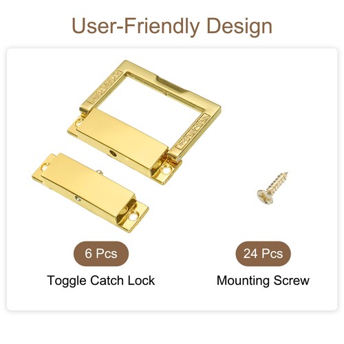 6pcs Toggle Catch Lock, 1.85" x 1.2" Hasp Lock Latch Mini Hasp Clasp Bright Gold - Foto 3 di 6