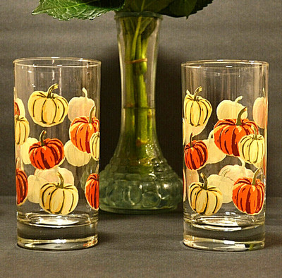 2 Royal Norfolk Pumpkin Fall Tumblers Drinking Glasses Set Kitchen Cooler Orange
