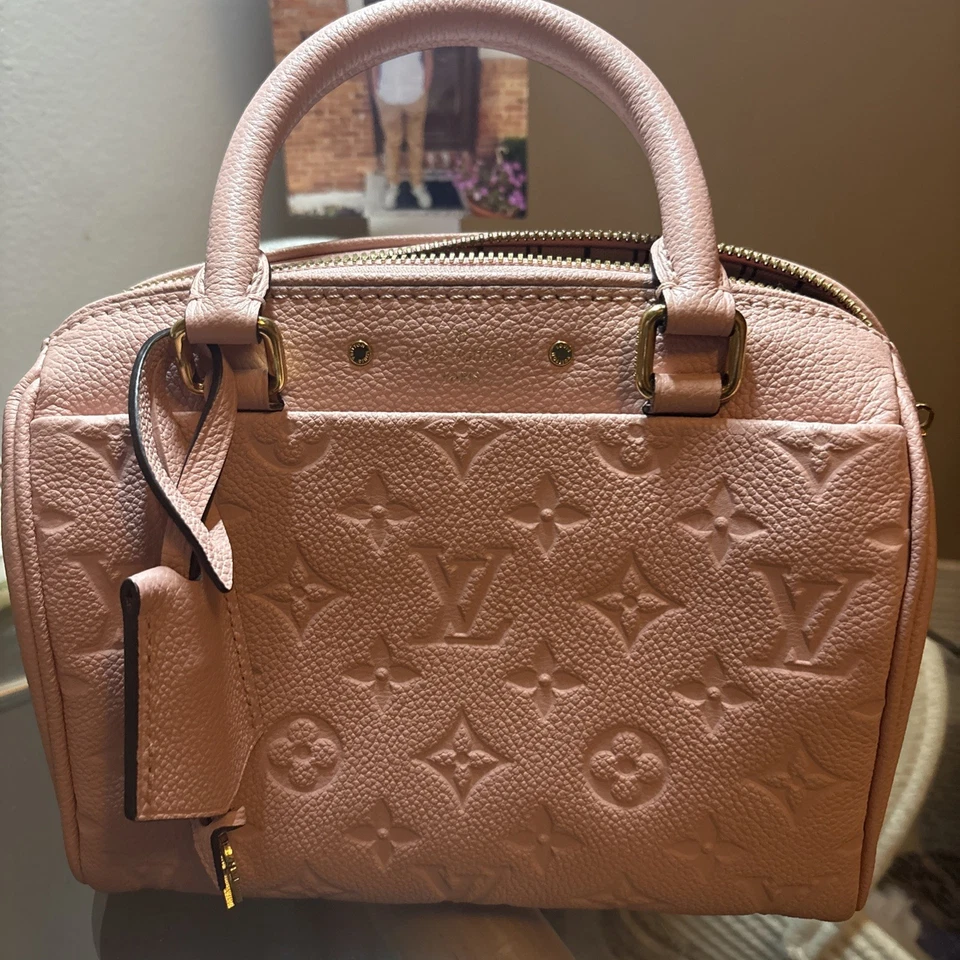Louis Vuitton Rose Poudre Monogram Empreinte Leather Speedy Bandouliere 20 - Image 3 of 4