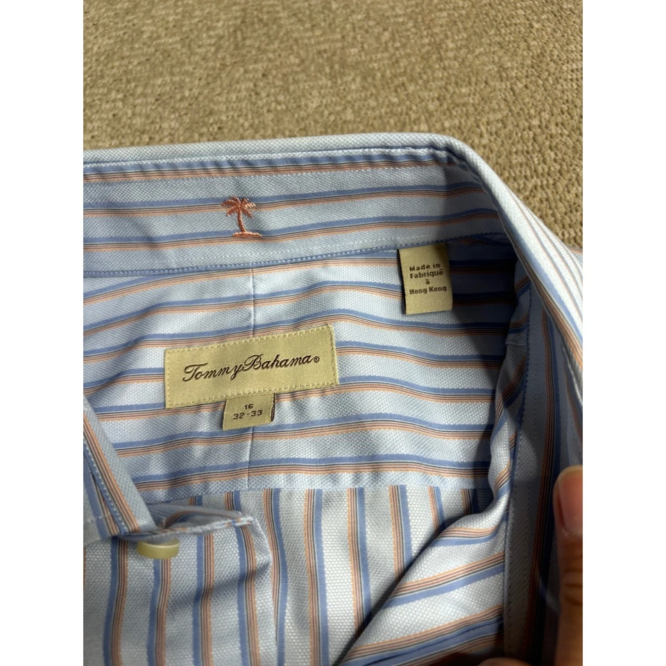 Tommy Bahama Mens Dress Shirt Size 16 32/33 Blue Striped 100% Egyptian Cotton - Image 2 of 4