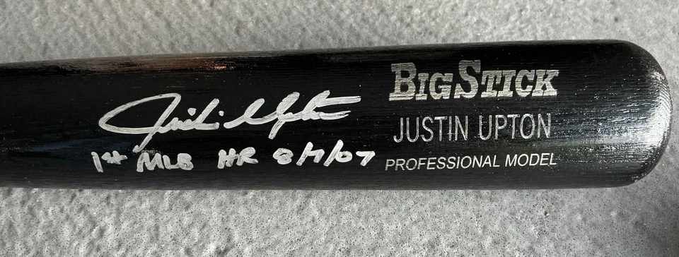 JUSTIN UPTON FIRMADO BLACK RAWLINGS BIG STICK BAT LOS ANGELES ANGELS Autografiado Foto 2 de 4