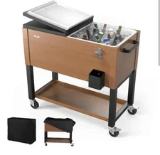 VINGLI 80 Quart Rolling Ice Chest on Wheels, Patio Cooler Cart, Beverage Rolling