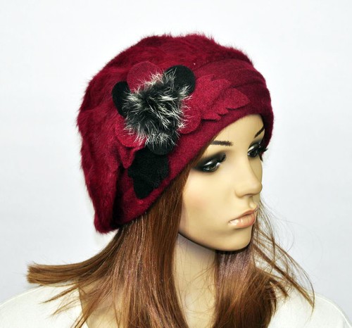 M97 Warm Winter Cute Flower Faux Rabbit Fur Beret Women's Beanie Hat Cap 9-Color - Picture 7 of 33