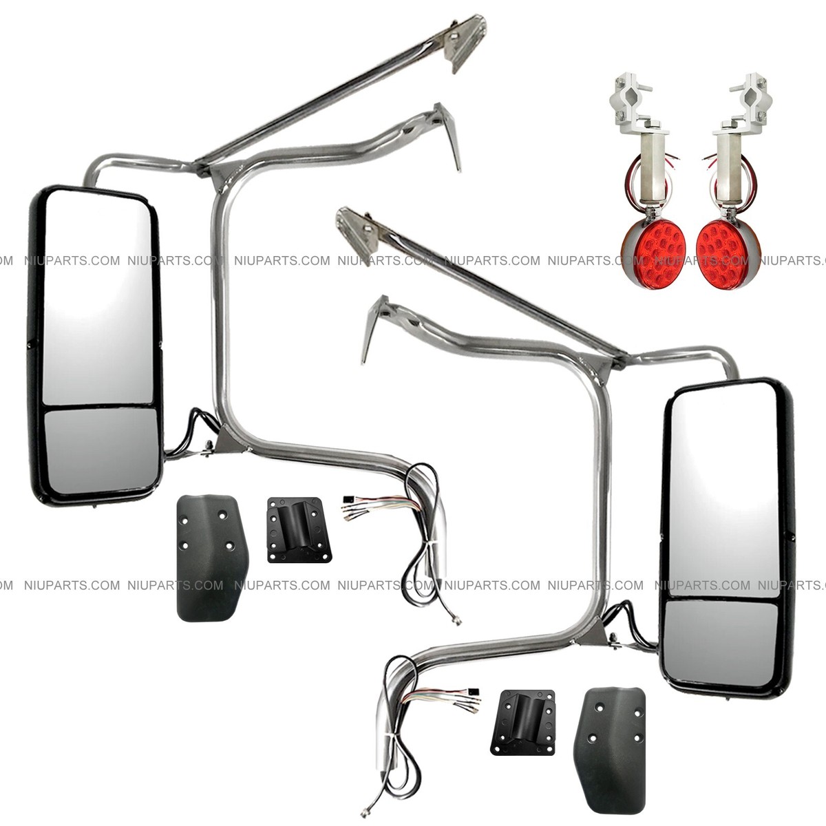 Peterbilt Door Mirror Stainless & Chrome Cover w/ Mount Bracket