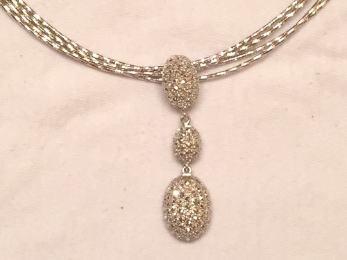 Multi strand Sparkling Necklace with Pendant, Sterling Silver 925 - Picture 4 of 13