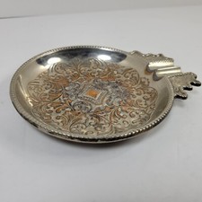 Cendrier cuivre plaque argent orné détail terni patine vintage 4 pouces