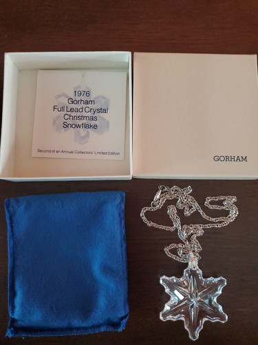 GORHAM 1976 Christmas Snowflake Lead Crystal Necklace, Pouch COA - Picture 2 of 4
