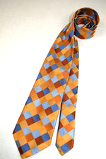 Neck Tie VTG Jos A Banks 80s 90s Butterscotch Blue Harlequin Silk 59" x 3.6"