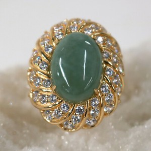 Authentic Gold-Plated Sterling Silver Ring, Jade and CZ, Jade of Yesteryear, HSN, size 8