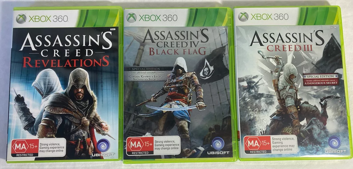 Assassins Creed Xbox 360 Game Bundle 3 Games Revelations black